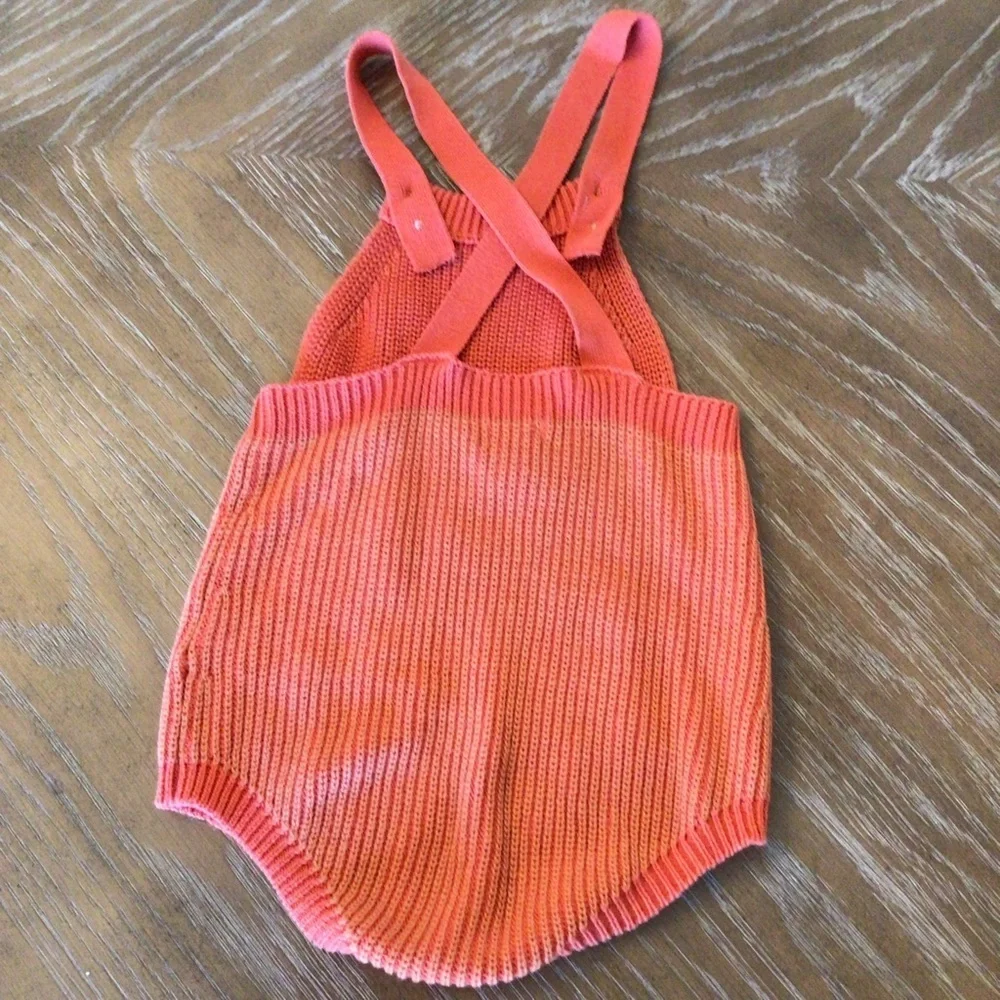 Cat & Jack Baby Girls Orange Rib Knit Sweater Overall Romper Size 18mo